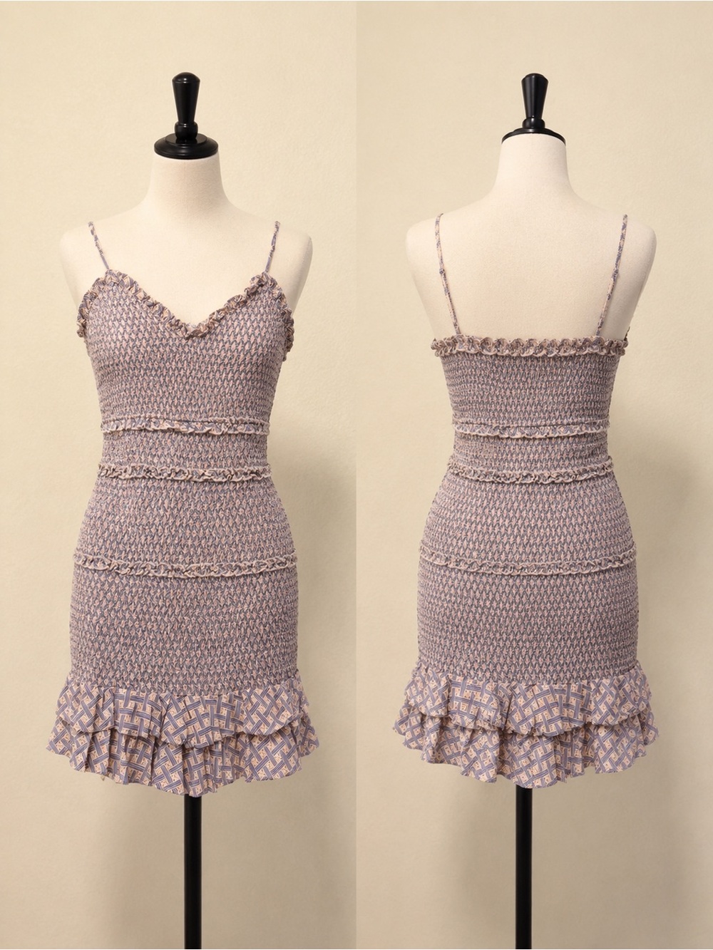 Olivaceous Smocked Ruffle Mini Boho Dress - Large